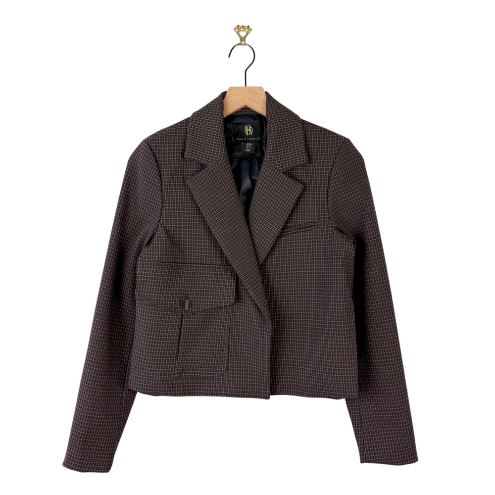 House Of Harlow Plaid Cropped Blazer Brown Sz XS